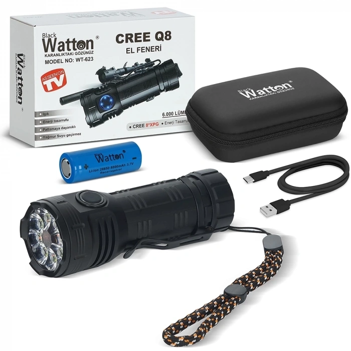 Hubrendy Kargo Cree Q8- Xpg 8+1 Led  Şarjlı El Feneri  Wt-623