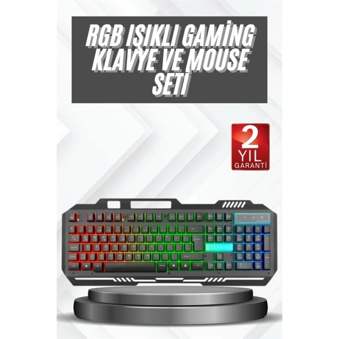 Hubrendy Kargo Işıklı  Q Klavye Mouse Seti Siyah   Klavye