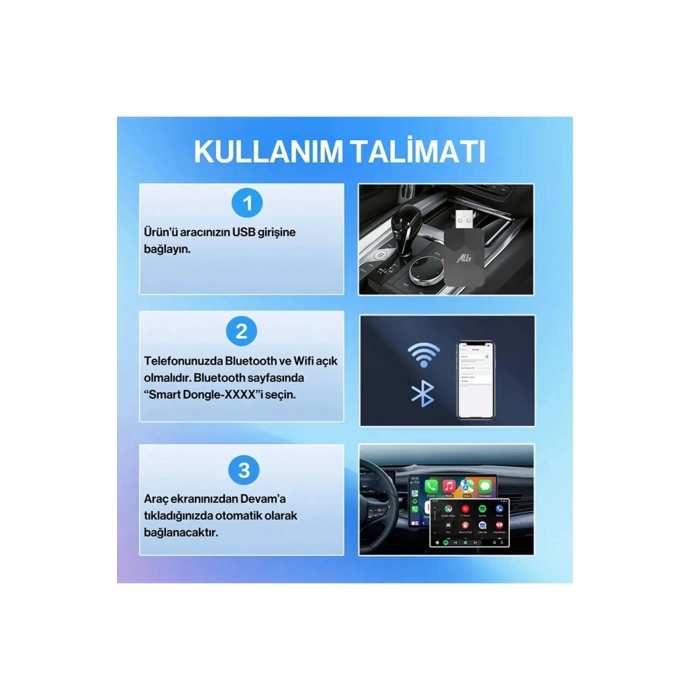 Hubrendy Kargo Kablosuz Carplay & Android Auto Adaptörü - Apple Ve Android Cihazlar İçin Evrensel Wireless Carplay Çevirici