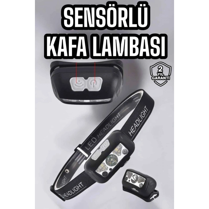 Hubrendy Kargo Kafa Lambası Kamp Lambası Sensörlü Şarjlı Ayarlanabilir