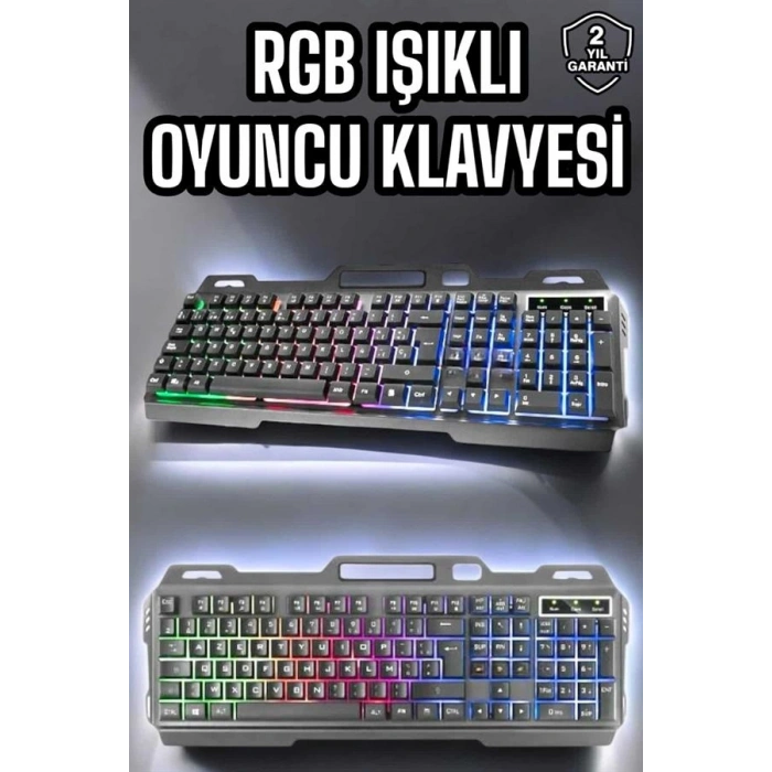 Hubrendy Kargo Led Işıklı  Klavye Usb Girişli Rgb Işıklı Q Klavye Mouse Hediyeli