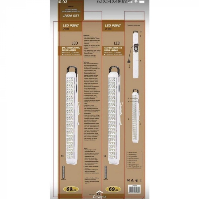 Hubrendy Kargo Ledpoint Lp-6069 Akülü 69 Led Şarjlı Işıldak