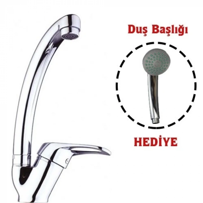 Hubrendy Kargo Mix Kuğu Mutfak Evye Batarya + Duş Başlığı Hediyeli