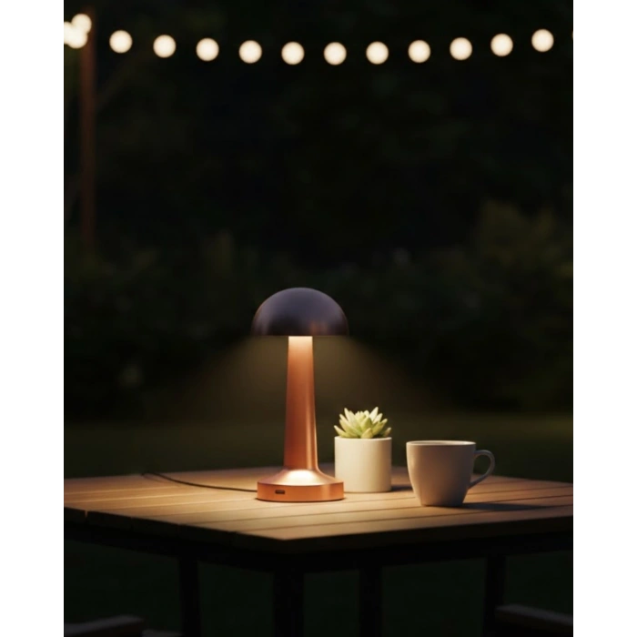 Hubrendy Kargo Modern Bronz Masa Lambası 3 Renk Led Dokunmatik Şarjlı Model