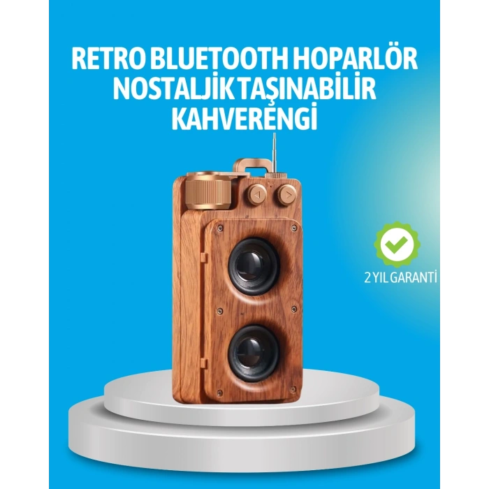 Hubrendy Kargo Retro Bluetooth Hoparlör Ahşap Görünümlü 5w Çift Stereo Ses