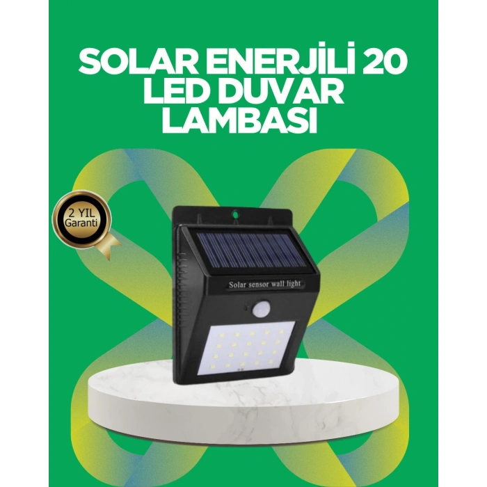 Hubrendy Kargo Solar Enerjili 20 Led Hareket Sensörlü Duvar Lambası