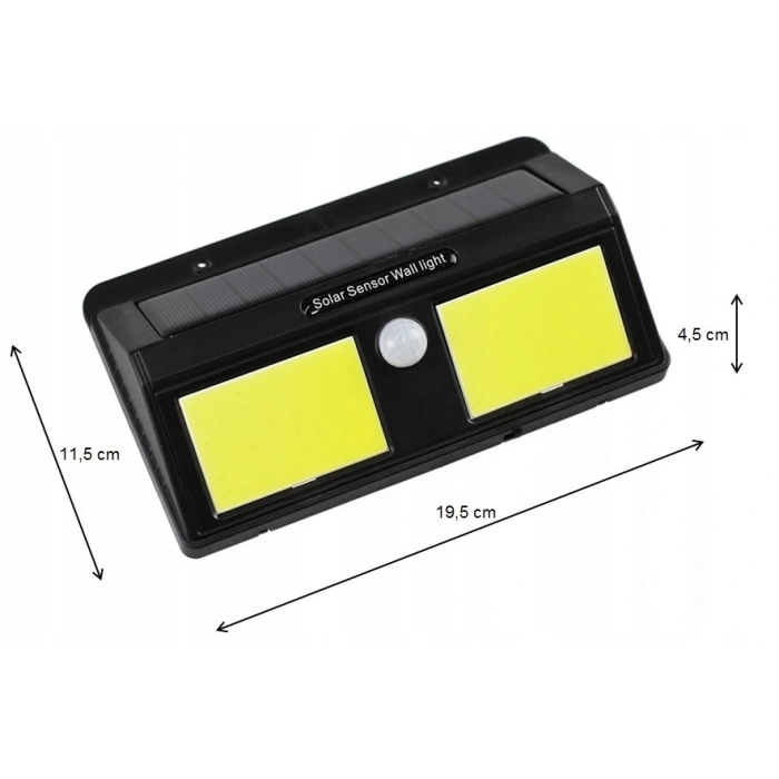 Hubrendy Kargo Solar Güneş Enerjili Sensörlü 96 Cob Led Aplik Duvar Tipi Led Lamba