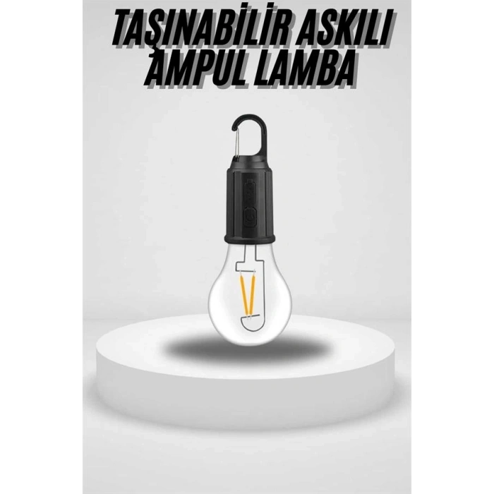 Hubrendy Kargo Taşınabilir Askılı Ampul Kamp Lambası Askılı Type-c Şarjlı Bahçe Lambası