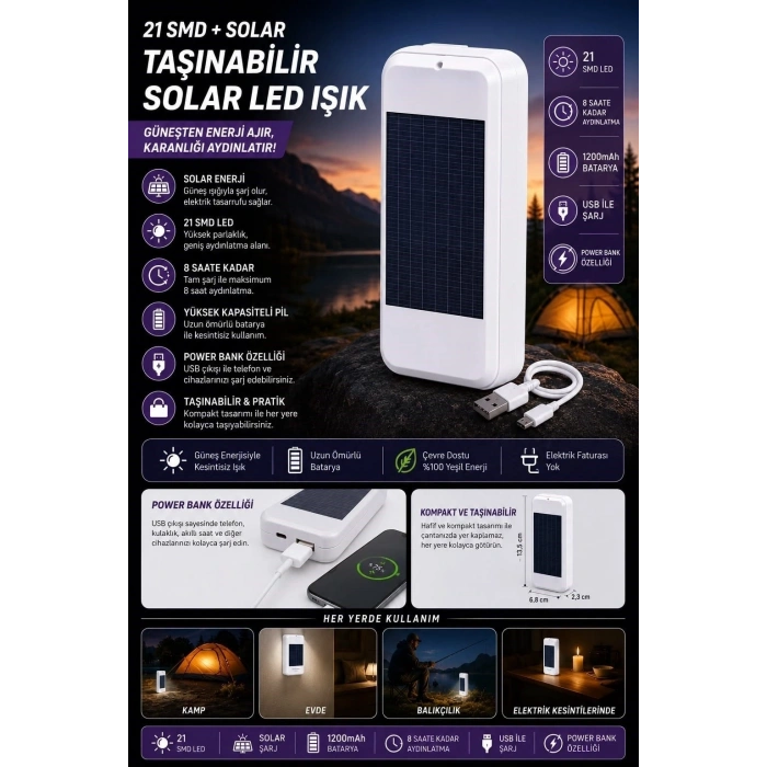 Hubrendy Kargo Taşınabilir Solar Led Power Bank