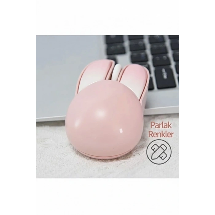Hubrendy Kargo Tavşan Figürlü Kablosuz Mouse Pil Dahil Etiket Hediyeli Pembe