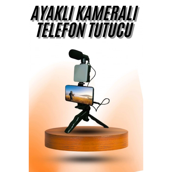 Hubrendy Kargo Telefon Tutucu Mini Mikrofonlu Tripod Vlog Çekim Video