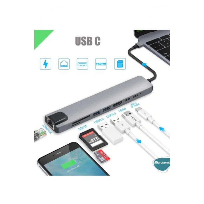 Hubrendy Kargo Vothoon Type-c To Hdtv Multifunction Adapter 8 Port Kablo