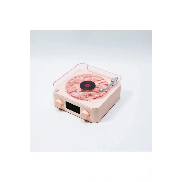 Hubrendy Kargo Waves Nostalji Plak Görünümlü Bluetooth Hoparlör 3d Ses Dalgası Retro Müzik Plak Pembe