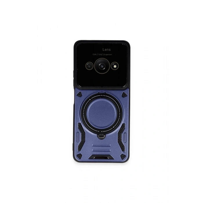 Hubrendy Bez Xiaomi Poco C61 Kılıf Joy Lens Standlı Kapak - Lacivert