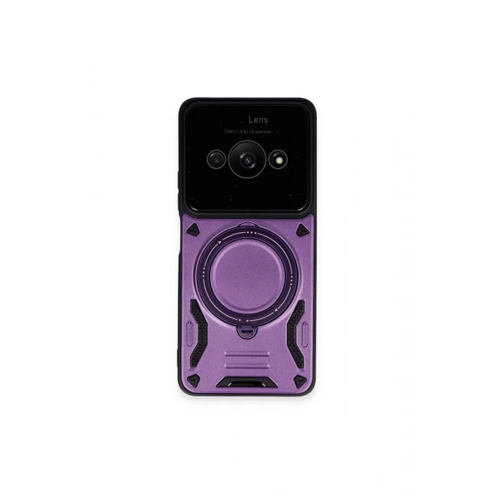 Hubrendy Bez Xiaomi Poco C61 Kılıf Joy Lens Standlı Kapak - Mor