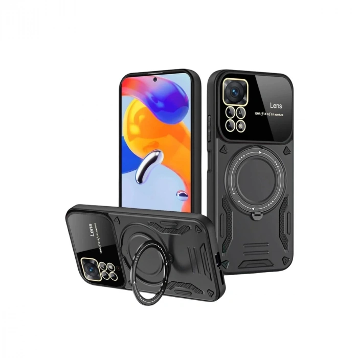 Hubrendy Bez Realme 11 Pro Plus Joy Lens Standlı Kapak - Siyah