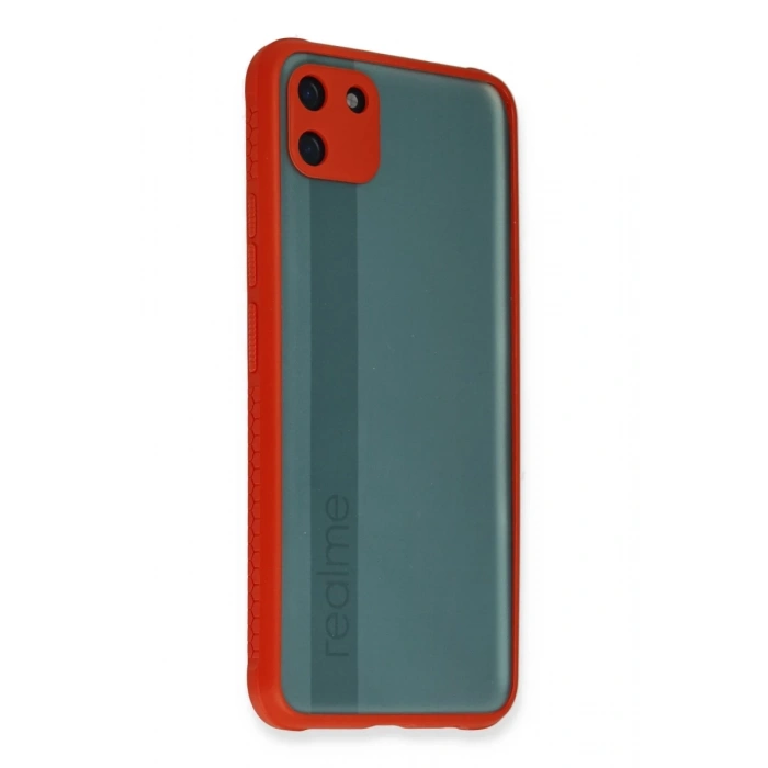 Hubrendy Bez Realme C11 Kılıf Miami Şeffaf Silikon - Kırmızı