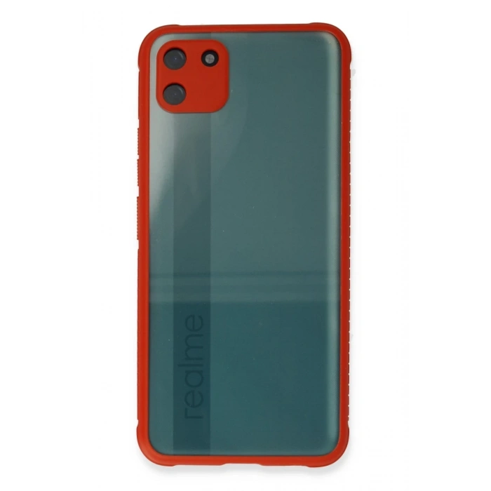 Hubrendy Bez Realme C11 Kılıf Miami Şeffaf Silikon - Kırmızı