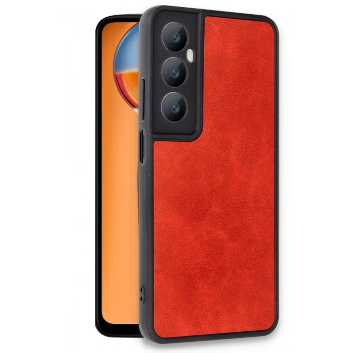 Hubrendy Bez Realme C65 Kılıf Aras Deri Kapak - Kırmızı