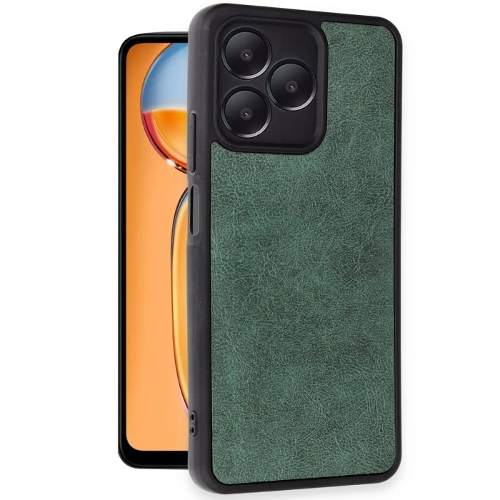Hubrendy Bez Realme Note 50 4G Kılıf Aras Deri Kapak - Koyu Yeşil
