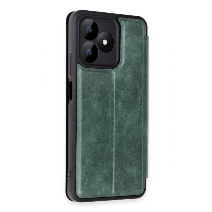 Hubrendy Bez Realme Note 50 4G Kılıf Flip Cover - Koyu Yeşil