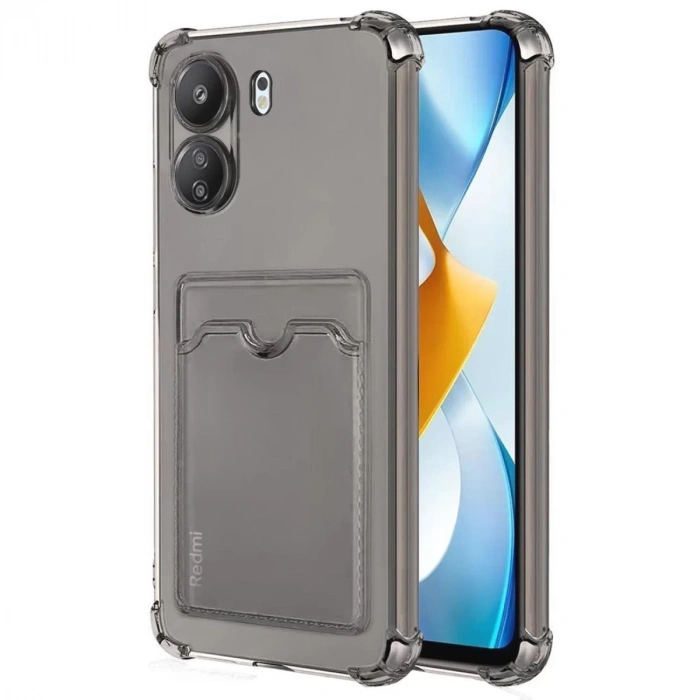 Hubrendy Bez Xiaomi Redmi 13C Kılıf Kart Şeffaf Silikon - Şeffaf