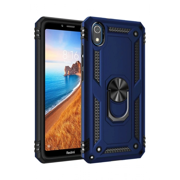 Hubrendy Bez Xiaomi Redmi 7A Kılıf Sofya Yüzüklü Silikon Kapak - Lacivert