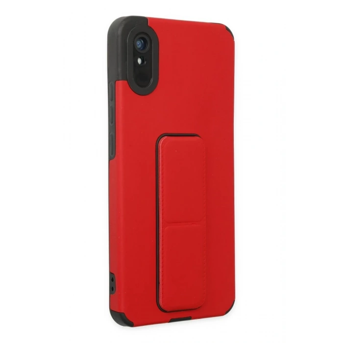 Hubrendy Bez Xiaomi Redmi 9A Kılıf Mega Standlı Silikon - Kırmızı