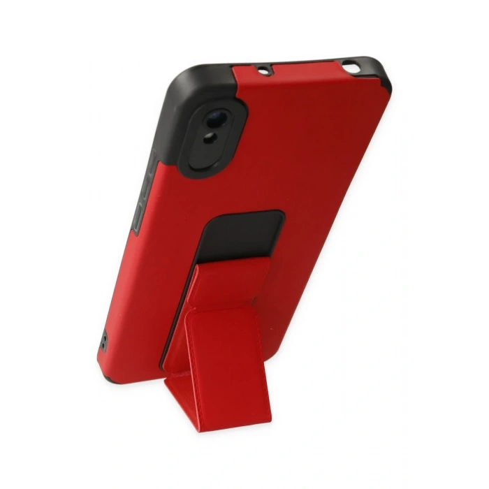 Hubrendy Bez Xiaomi Redmi 9A Kılıf Mega Standlı Silikon - Kırmızı