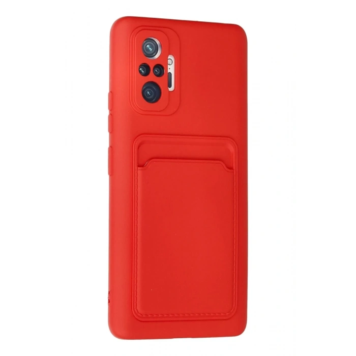 Hubrendy Bez Xiaomi Redmi Note 10 Pro Kılıf Kelvin Kartvizitli Silikon - Kırmızı