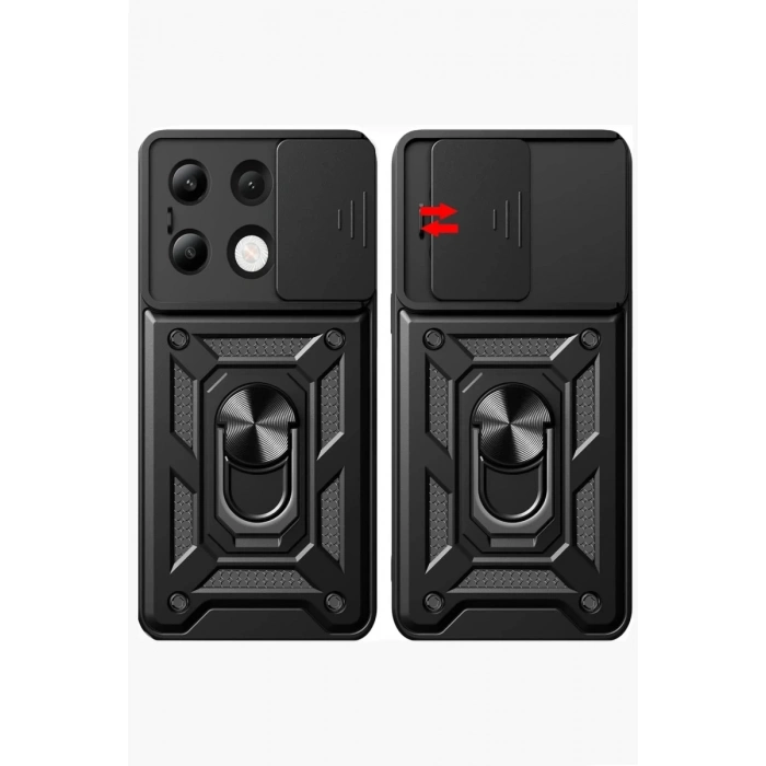 Hubrendy Bez Xiaomi Redmi Note 13 4G Kılıf Pars Lens Yüzüklü Silikon - Yeşil