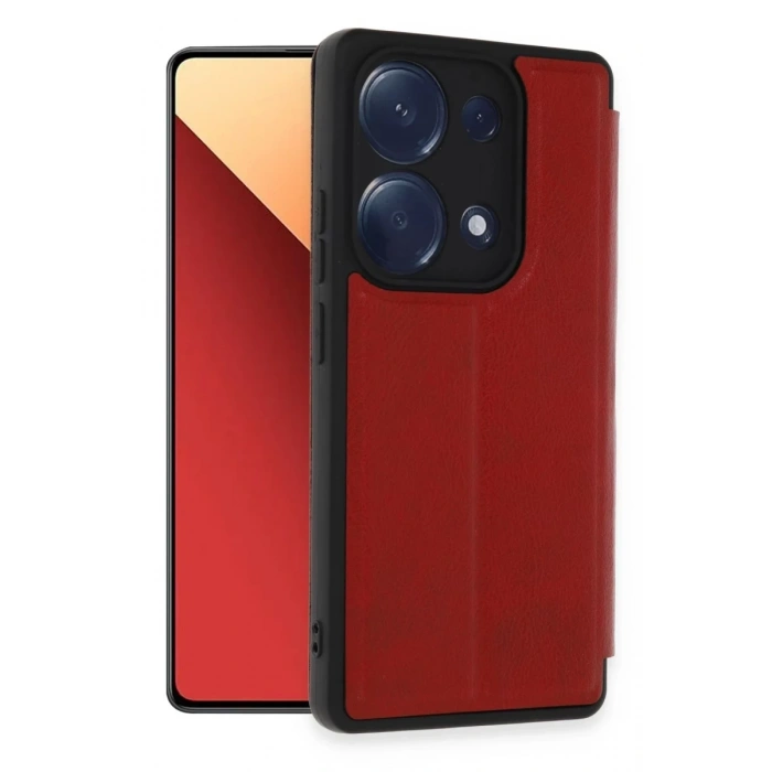 Hubrendy Bez Xiaomi Redmi Note 13 Pro 4G Kılıf Flip Cover - Kırmızı