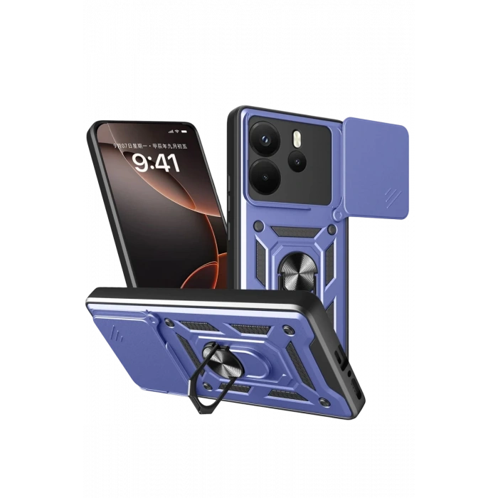 Hubrendy Bez Xiaomi Redmi Note 14 4G Pars Lens Yüzüklü Silikon - Lacivert