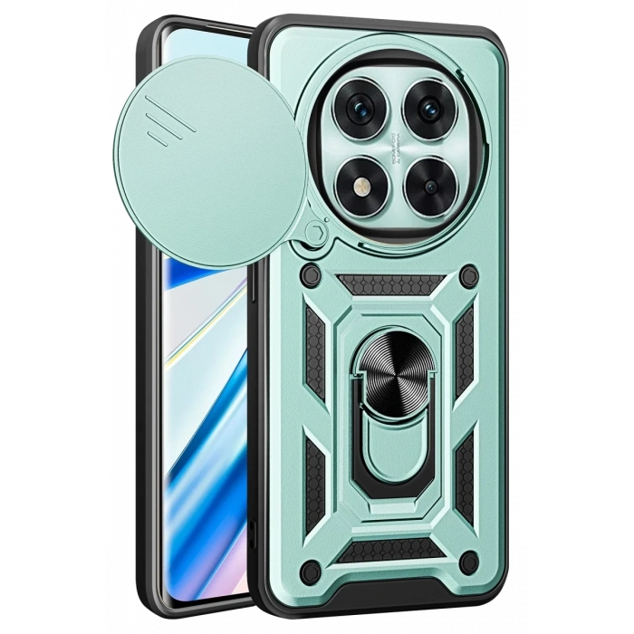 Hubrendy Bez Xiaomi Redmi Note 14 Pro 4G Kılıf Pars Lens Yüzüklü Silikon - Yeşil