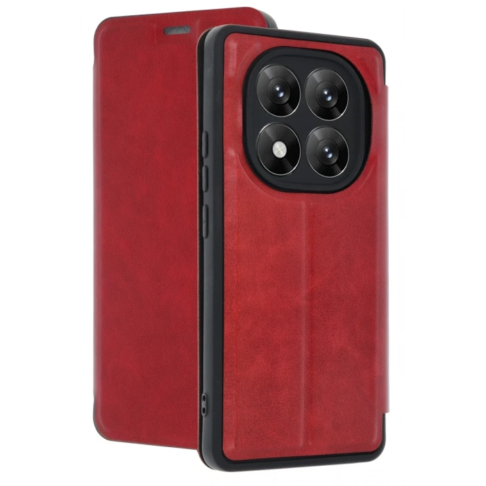 Hubrendy Bez Xiaomi Redmi Note 14 Pro 5G Kılıf Flip Cover - Kırmızı