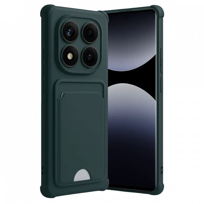 Hubrendy Bez Xiaomi Redmi Note 14 Pro Plus Kelvin Kartvizitli Silikon - Koyu Yeşil