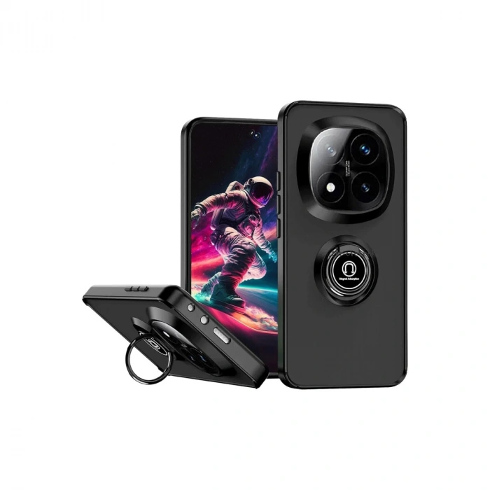 Hubrendy Bez Xiaomi Redmi Note 14 Pro Plus Kılıf Montreal Yüzüklü Silikon Kapak - Siyah