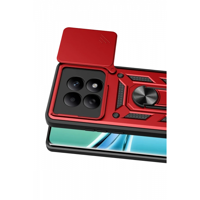 Hubrendy Bez Xiaomi Redmi Note 15 4G Pars Lens Yüzüklü Silikon - Kırmızı