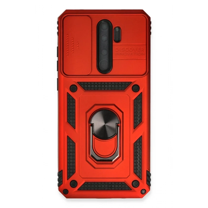 Hubrendy Bez Xiaomi Redmi Note 8 Pro Kılıf Pars Lens Yüzüklü Silikon - Kırmızı