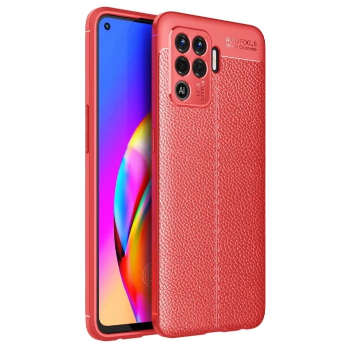 Hubrendy Bez Oppo Reno 5 Lite Kılıf Auto Focus Kapak - Kırmızı