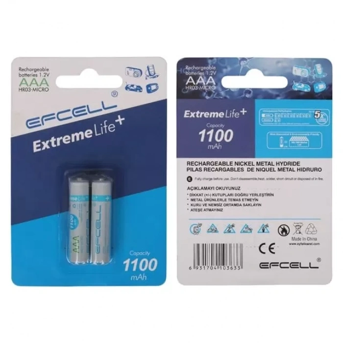 Hubrendy SH Efcell Ef-1100 Tek 1100 Mah Aaa İnce Şarjlı Pil