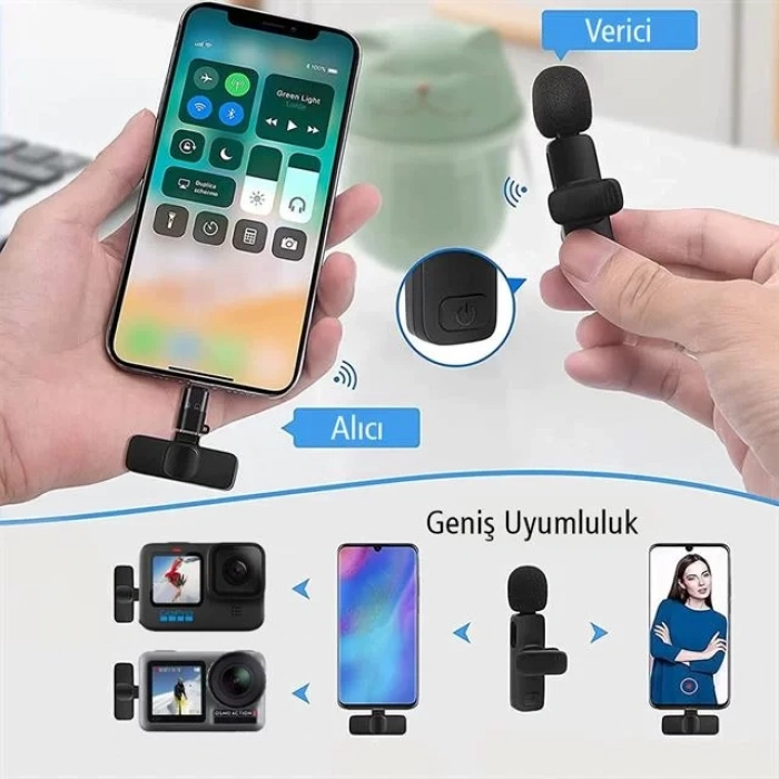 Hubrendy SH Magicvoice K8 Kablosuz Type-c Vlogger Yaka Mikrofonu (android, Gopro, Osmo Action, İphone, İpad)