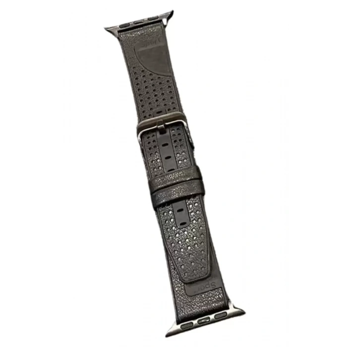Hubrendy SH Movenchy Apple Watch 45mm Buff Deri Kordon - Siyah
