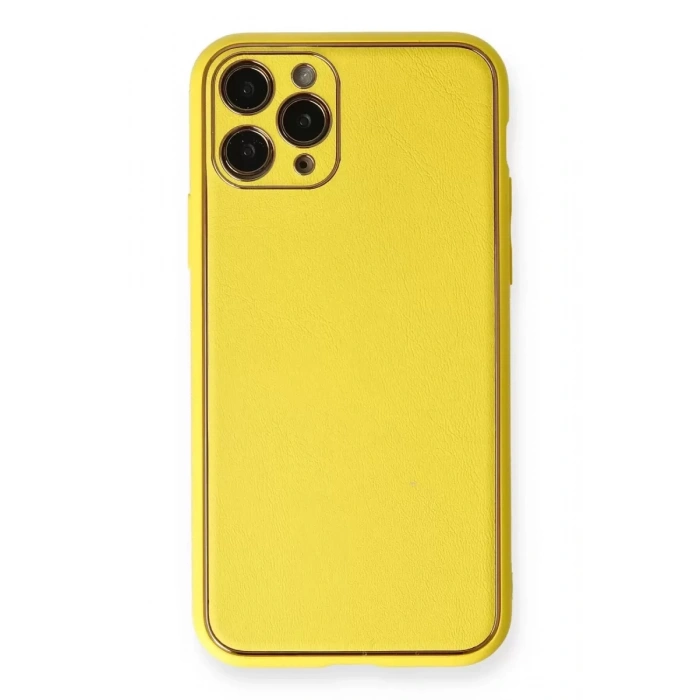 Hubrendy SH Newface Apple İphone 11 Pro Kılıf Coco Deri Silikon Kapak - Sarı
