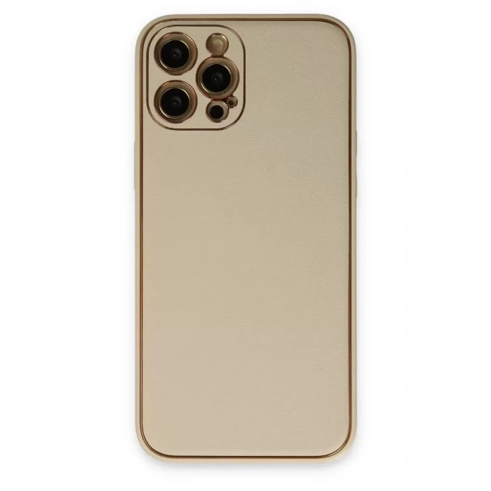 Hubrendy SH Newface Apple İphone 12 Pro Kılıf Coco Deri Silikon Kapak - Gold