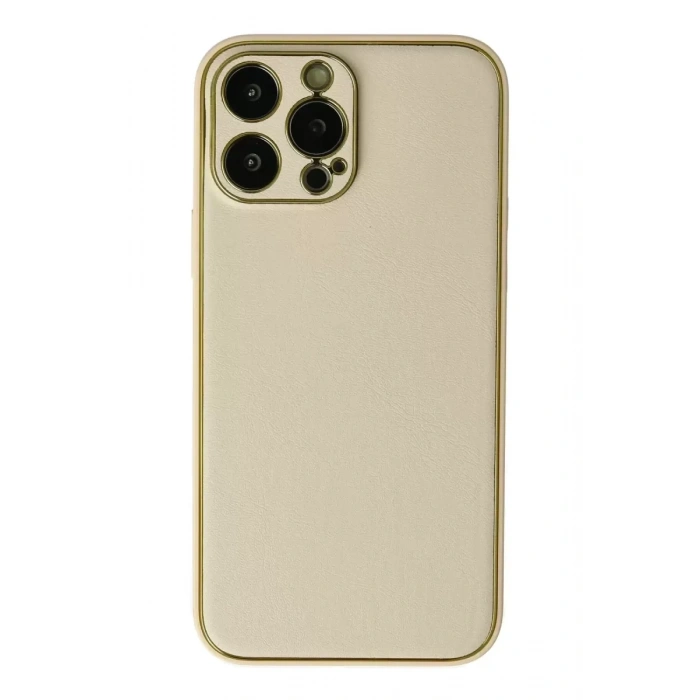 Hubrendy SH Newface Apple İphone 13 Pro Kılıf Coco Deri Silikon Kapak - Gold