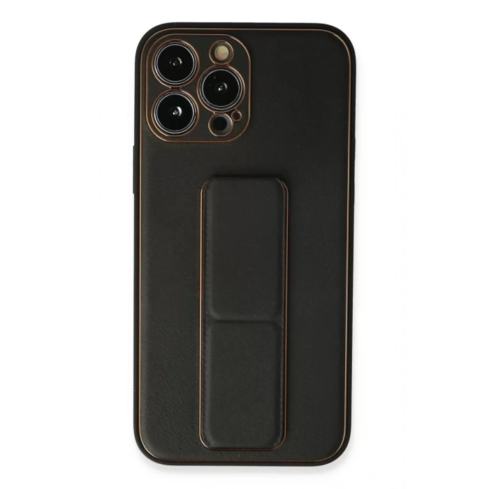 Hubrendy SH Newface Apple İphone 13 Pro Kılıf Coco Deri Standlı Kapak - Siyah