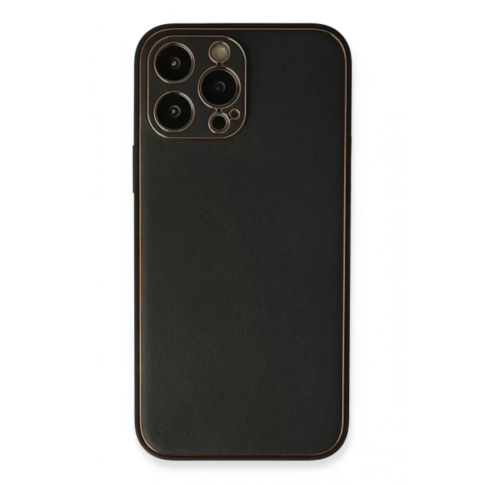Hubrendy SH Newface Apple İphone 13 Pro Max Kılıf Coco Deri Silikon Kapak - Siyah