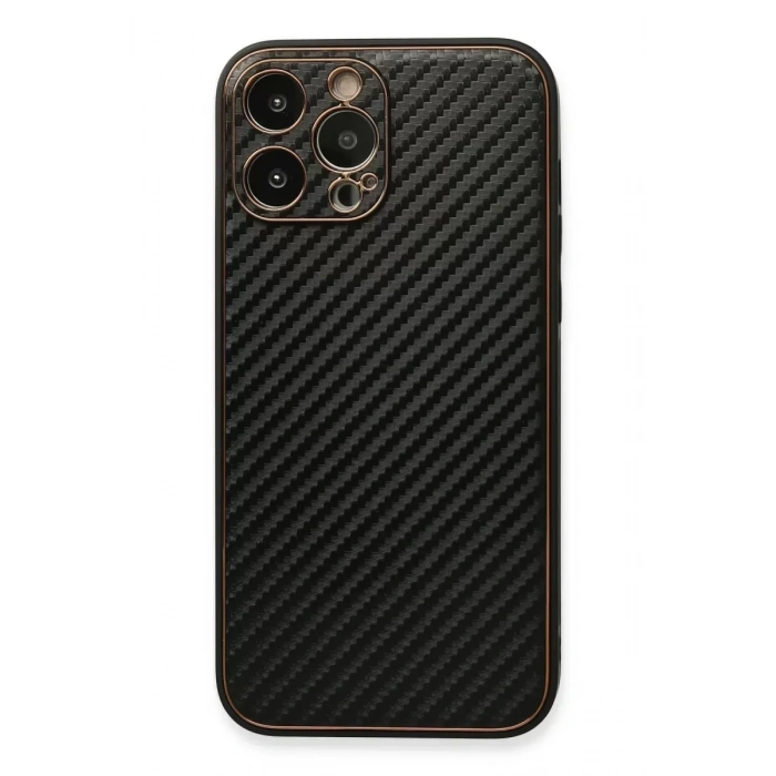 Hubrendy SH Newface Apple İphone 13 Pro Max Kılıf Coco Karbon Silikon - Siyah