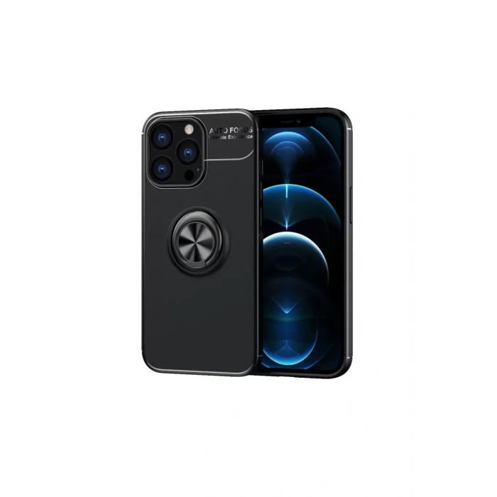 Hubrendy SH Newface Apple İphone 13 Pro Max Kılıf Range Yüzüklü Silikon - Siyah